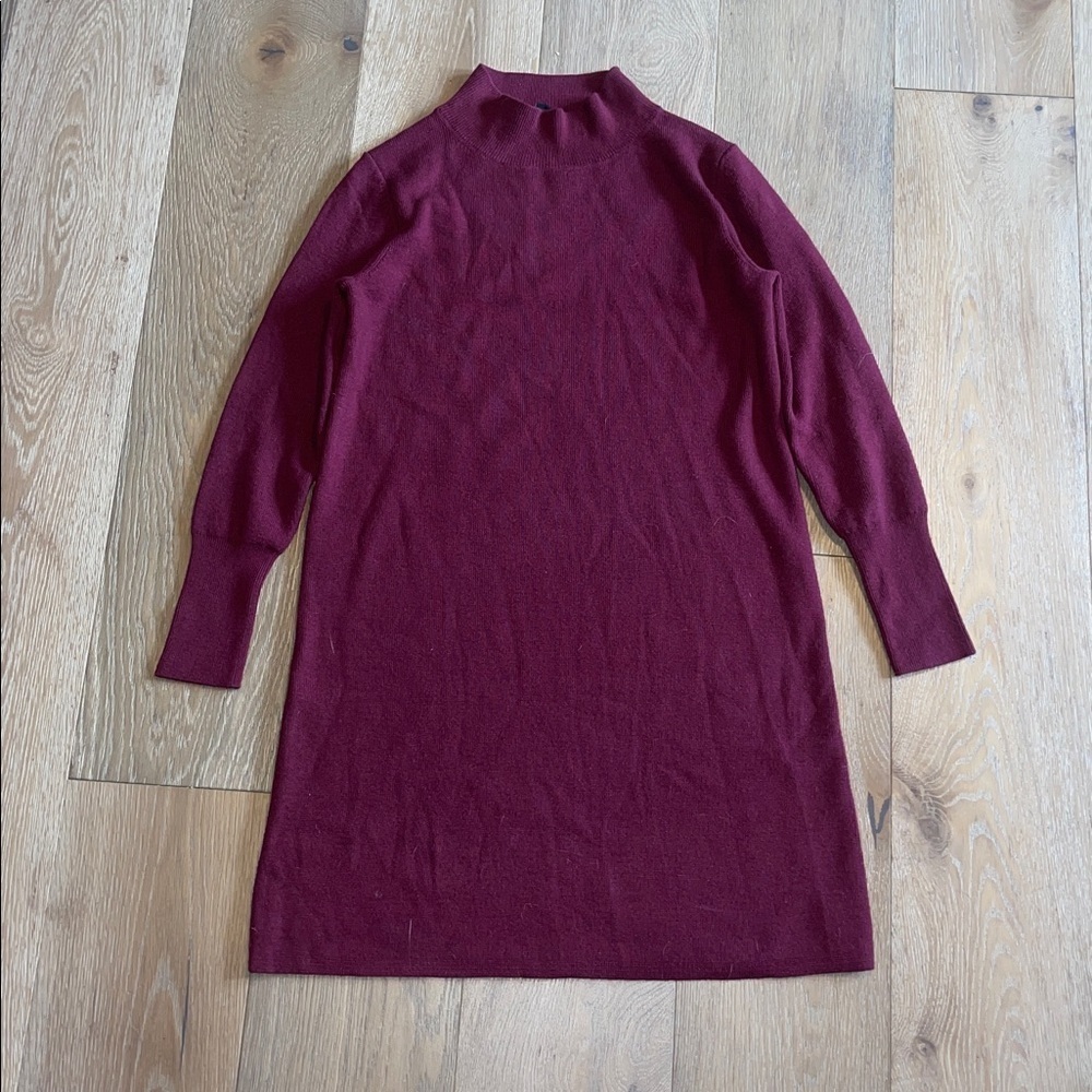Ann Taylor wool blend Burgundy Long Sleeve Sweater Dress large petite burgundy